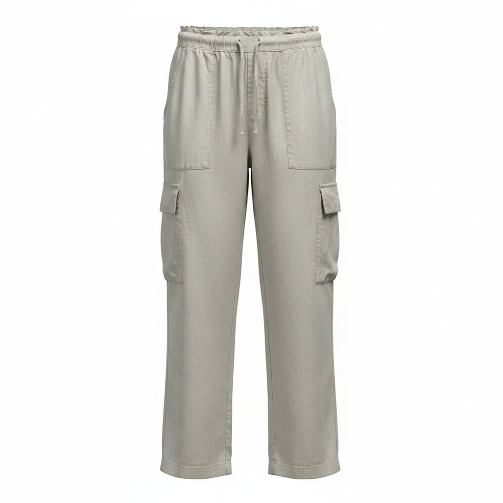 Time and Tru Womens Y2K Linen Blend Cargo Pants Beige Elastic Waist Size XL